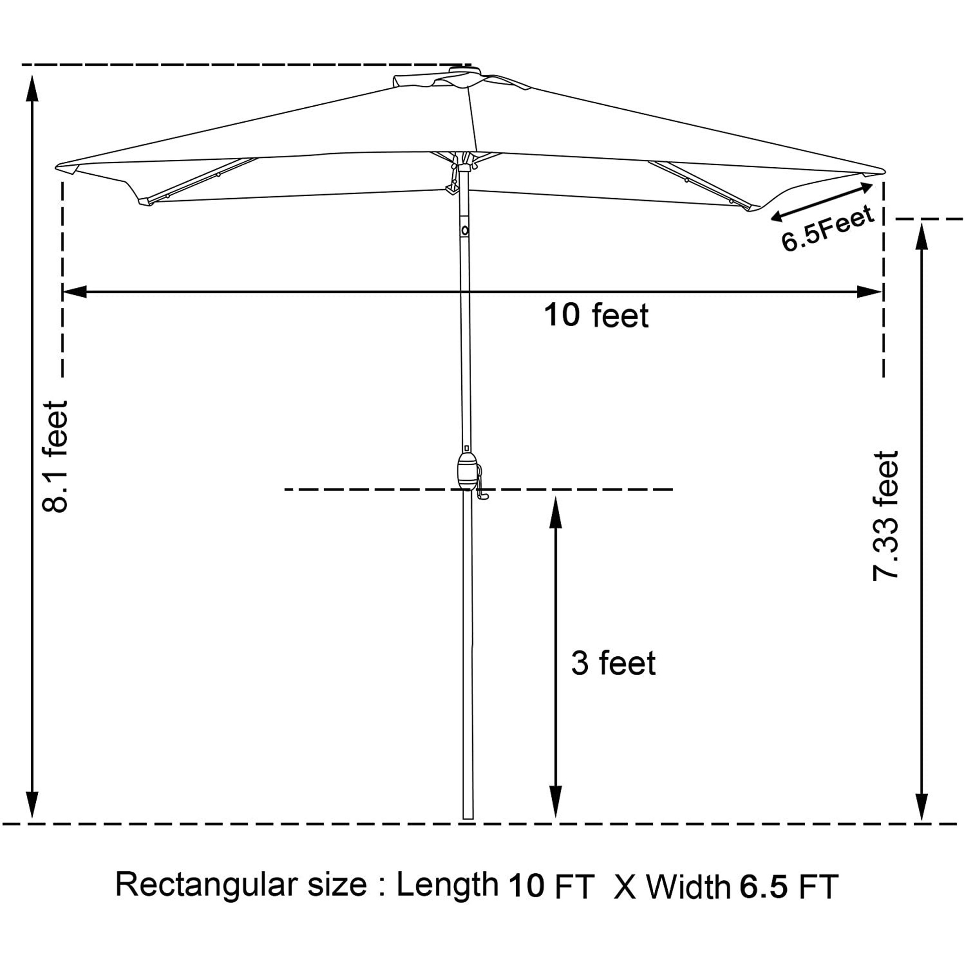 Rectangular Patio Umbrella 6.5 Ft. X 10 Ft. With Tilt, Crank And 6 Sturdy Ribs For Deck, Lawn, Pool In Lime Green Lime Green Aluminium