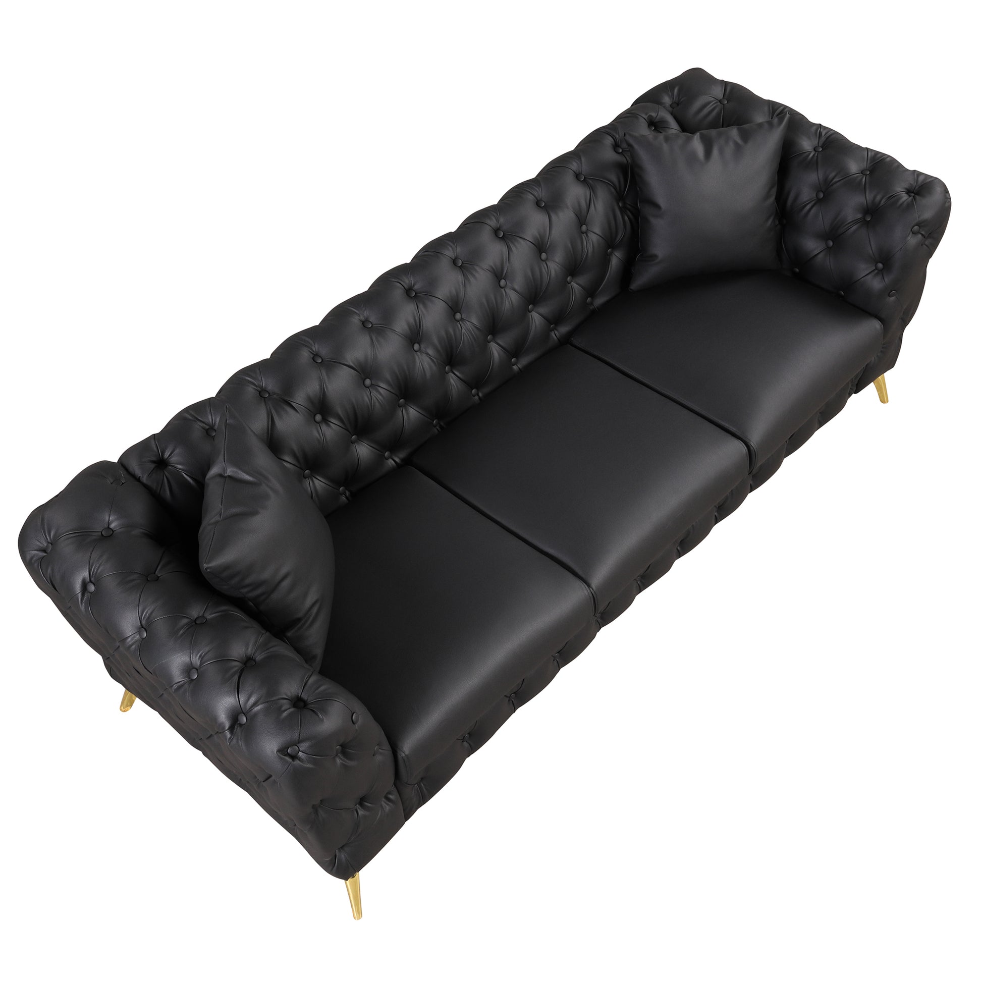 88.5" Modern Sofa Couch Pu Upholstered Sofa With Sturdy Metal Legs, Button Tufted Back, 3 Seater Sofa Couch For Living Room,Apartment,Home Office, Black Black Foam Pu