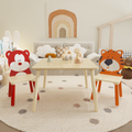 Kids Table And 2 Chairs Set, 3 Pieces Toddler Table And Chair Set, Wooden Activity Play Table Set Bear&Tiger Natural Solid Wood Mdf