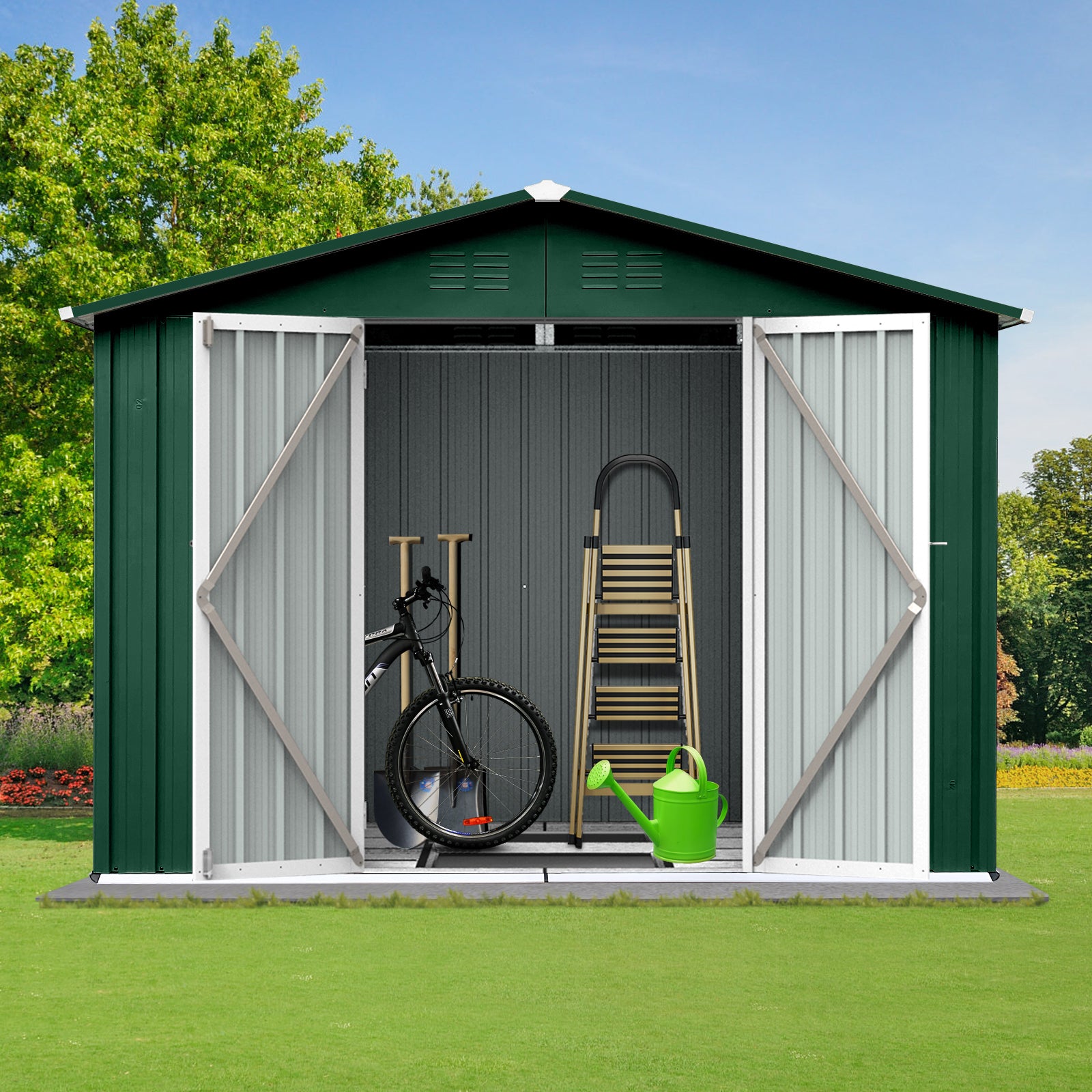 Metal Garden Sheds 6Ftx8Ft Outdoor Green White Green Metal