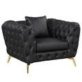 Modern 3 Piece Sofa Sets With Sturdy Metal Legs, Button Tufted Back, Pu Upholstered Couches Sets Including Three Seat Sofa, Loveseat And Single Chair For Living Room Furniture Set, Black Black Foam Pu