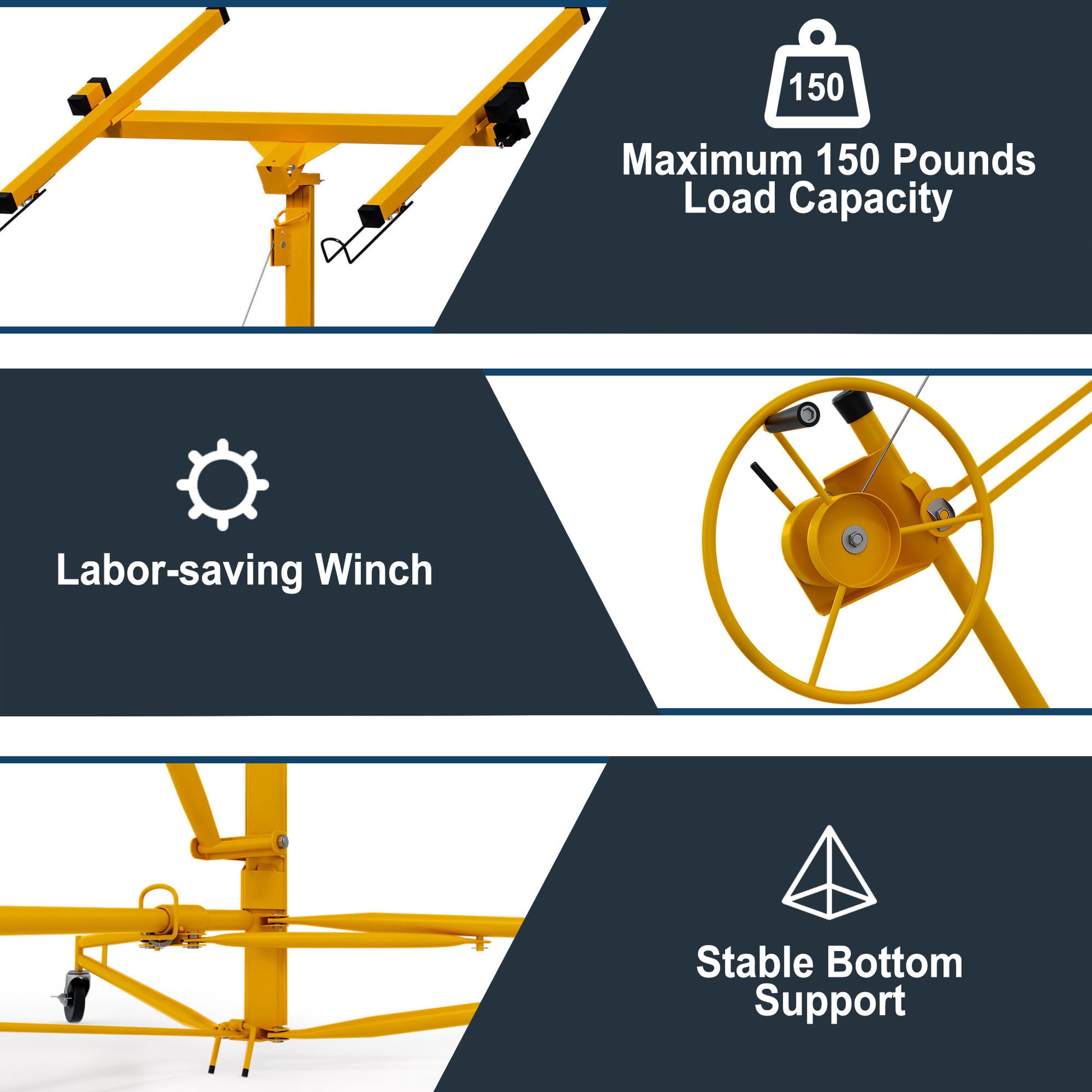 16Ft Lift Drywall Panel Hoist Jack For Ceiling Yellow Yellow Iron Plastic