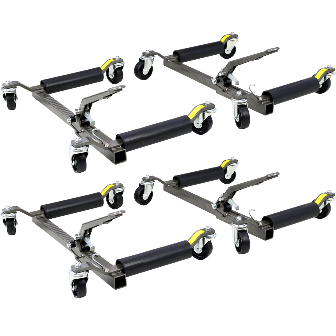 Set Of 4 Wheel Dolly Car Skates Vehicle Positioning Hydraulic Tire Jack Ratcheting Foot Pedal Lift Hydraulic Car Wheel Dolly, 1,250Lbs Gray Carbon Steel