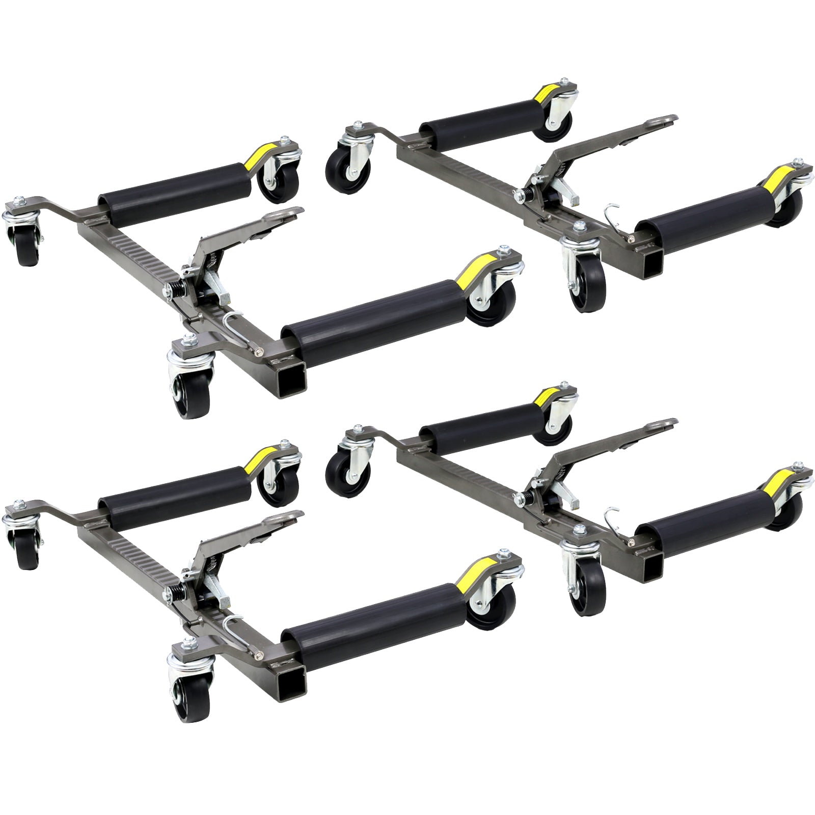 Set Of 4 Wheel Dolly Car Skates Vehicle Positioning Hydraulic Tire Jack Ratcheting Foot Pedal Lift Hydraulic Car Wheel Dolly, 1,250Lbs Gray Carbon Steel