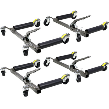 Set Of 4 Wheel Dolly Car Skates Vehicle Positioning Hydraulic Tire Jack Ratcheting Foot Pedal Lift Hydraulic Car Wheel Dolly, 1,250Lbs Gray Carbon Steel