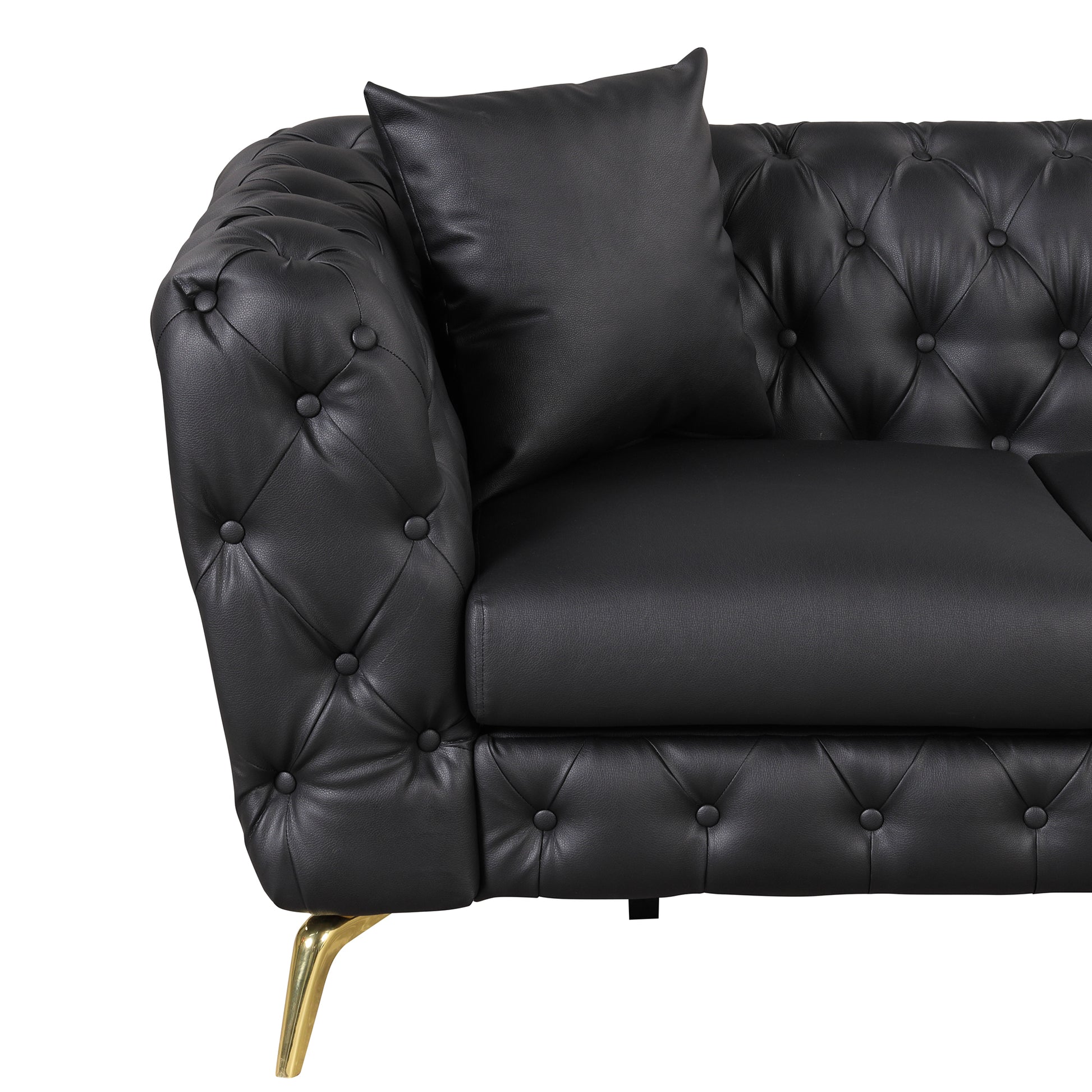 44" Modern Sofa Couch Pu Upholstered Sofa With Sturdy Metal Legs, Button Tufted Back, Single Sofa Chair For Living Room,Apartment,Home Office, Black Black Foam Pu