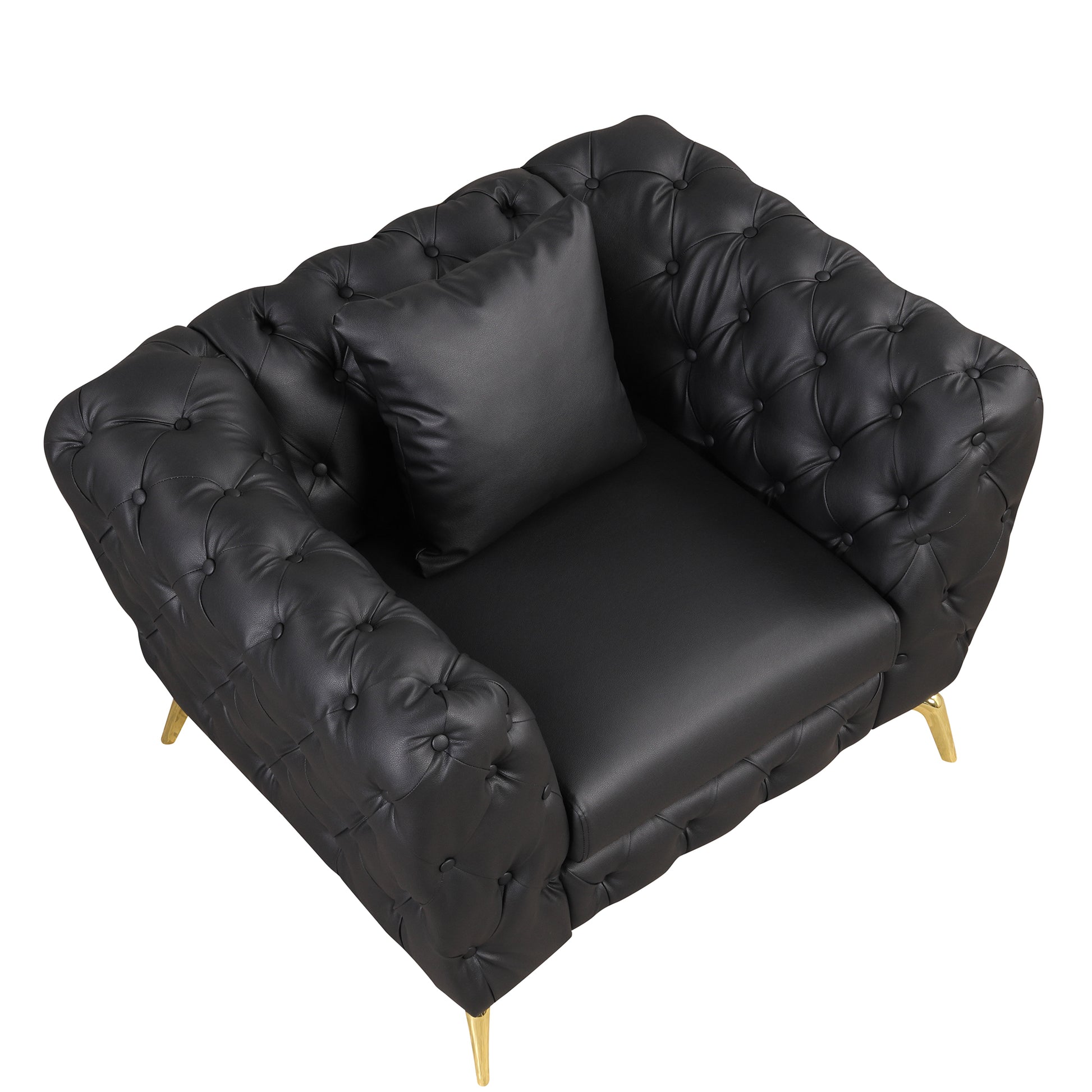 44" Modern Sofa Couch Pu Upholstered Sofa With Sturdy Metal Legs, Button Tufted Back, Single Sofa Chair For Living Room,Apartment,Home Office, Black Black Foam Pu