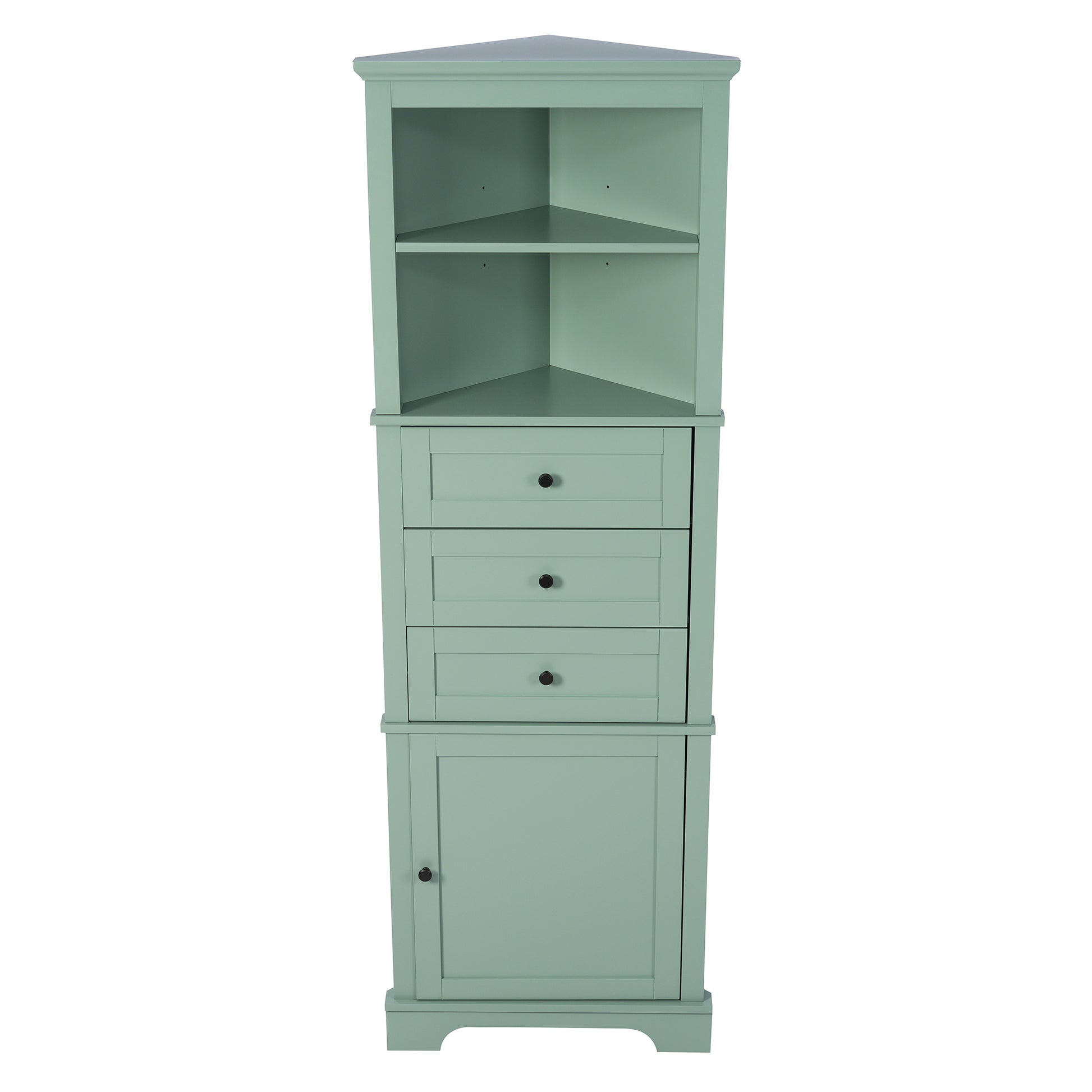 Green Triangle Tall Cabinet With 3 Drawers And Adjustable Shelves For Bathroom, Kitchen Or Living Room, Mdf Board With Painted Finish Green Mdf