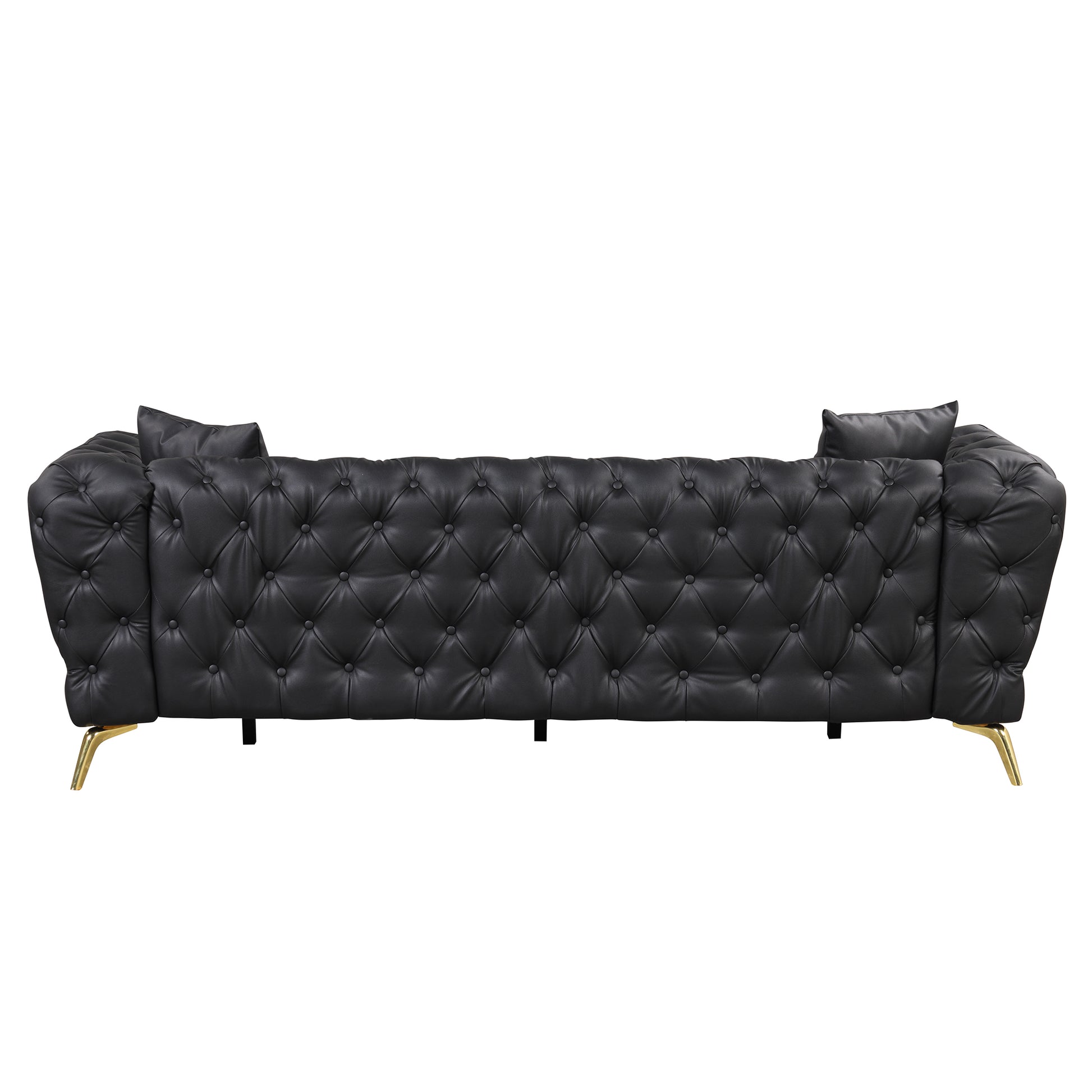 88.5" Modern Sofa Couch Pu Upholstered Sofa With Sturdy Metal Legs, Button Tufted Back, 3 Seater Sofa Couch For Living Room,Apartment,Home Office, Black Black Foam Pu