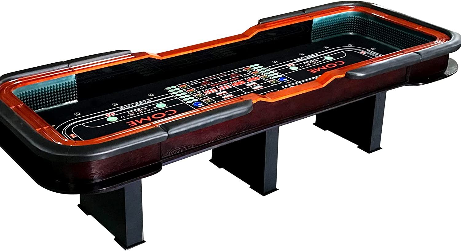 136" 12 Feet Deluxe Craps Black Waterproof Felt Casino Dice Game Poker Table Black Modern Wood