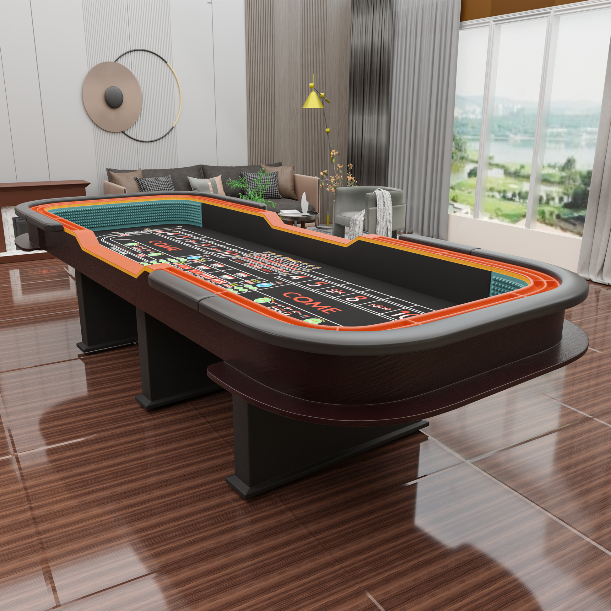 136" 12 Feet Deluxe Craps Black Waterproof Felt Casino Dice Game Poker Table Black Modern Wood