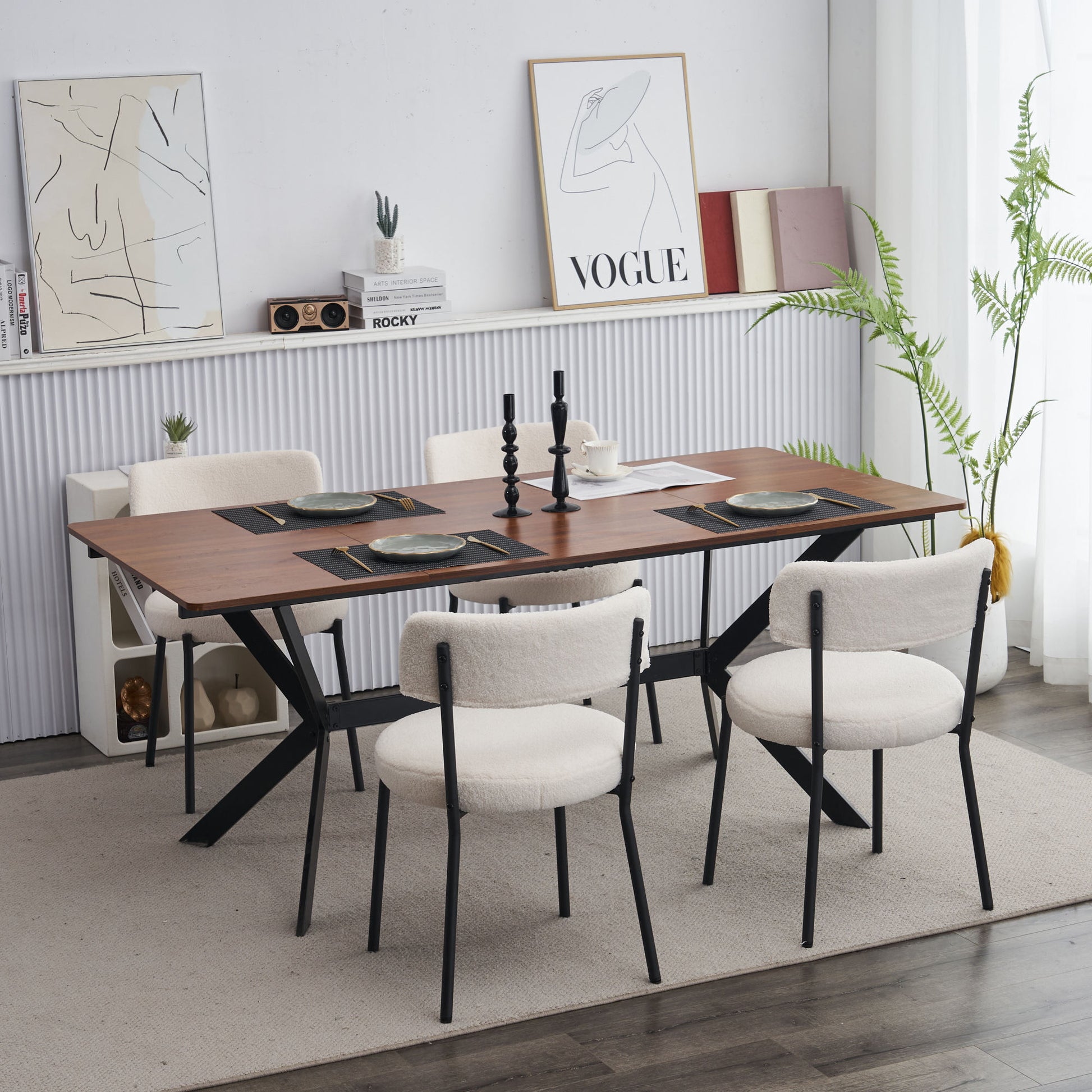 Set Of 2 Mid Century Modern Dining Chairs Teddy Fabric Upholstered Curved Back Metal Frame Beige Elegant And Comfortable Kitchen Chairs Beige Metal