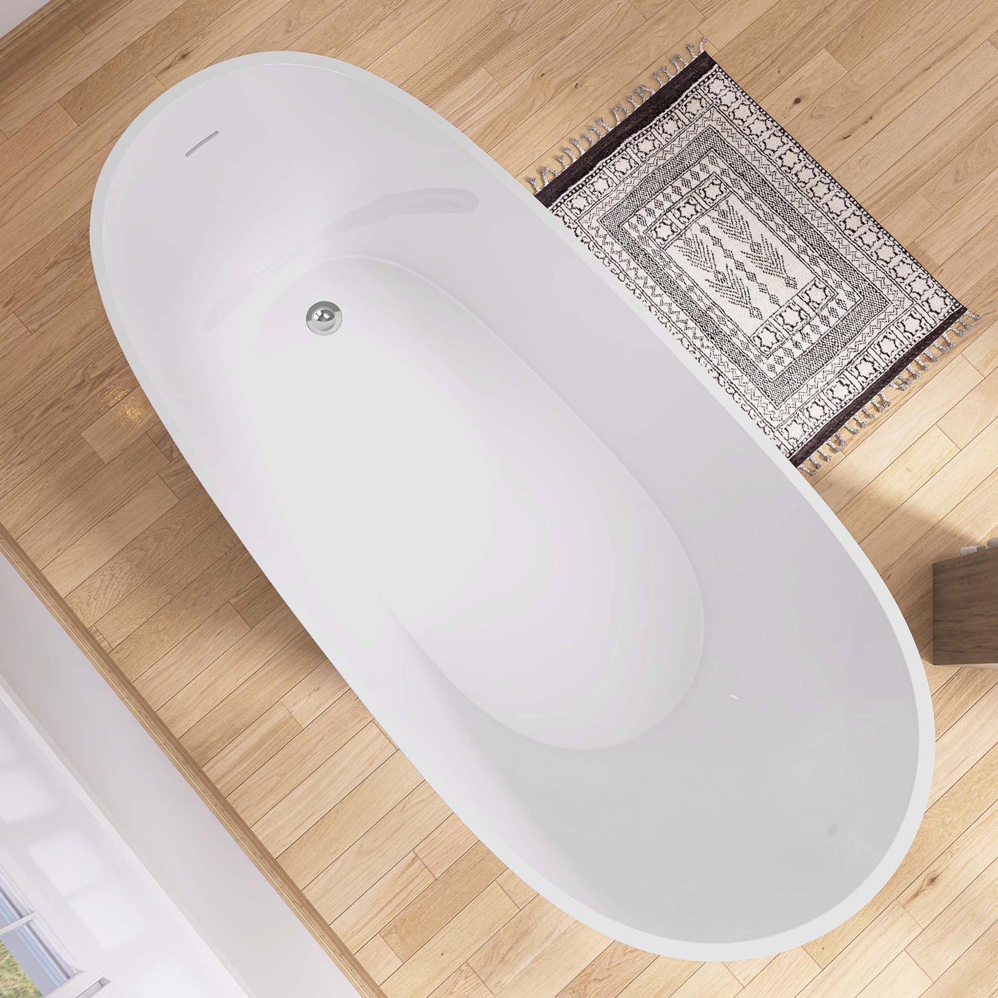 59" Acrylic Freestanding Bathtub Matte Grey Modern Stand Alone Soaking Bathtub, Brushed Nickel Drain And Minimalist Linear Design Overflow Included White Gray Oval Bathroom Freestanding Tubs Matte 59 61 In Contemporary,Modern,Vintage Soaking Center Front