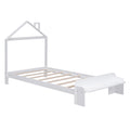 Twin Size Wood Platform Bed With House Shaped Headboard And Footboard Bench,White White Wood