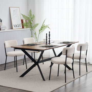Set Of 2 Mid Century Modern Dining Chairs Teddy Fabric Upholstered Curved Back Metal Frame Beige Elegant And Comfortable Kitchen Chairs Beige Metal