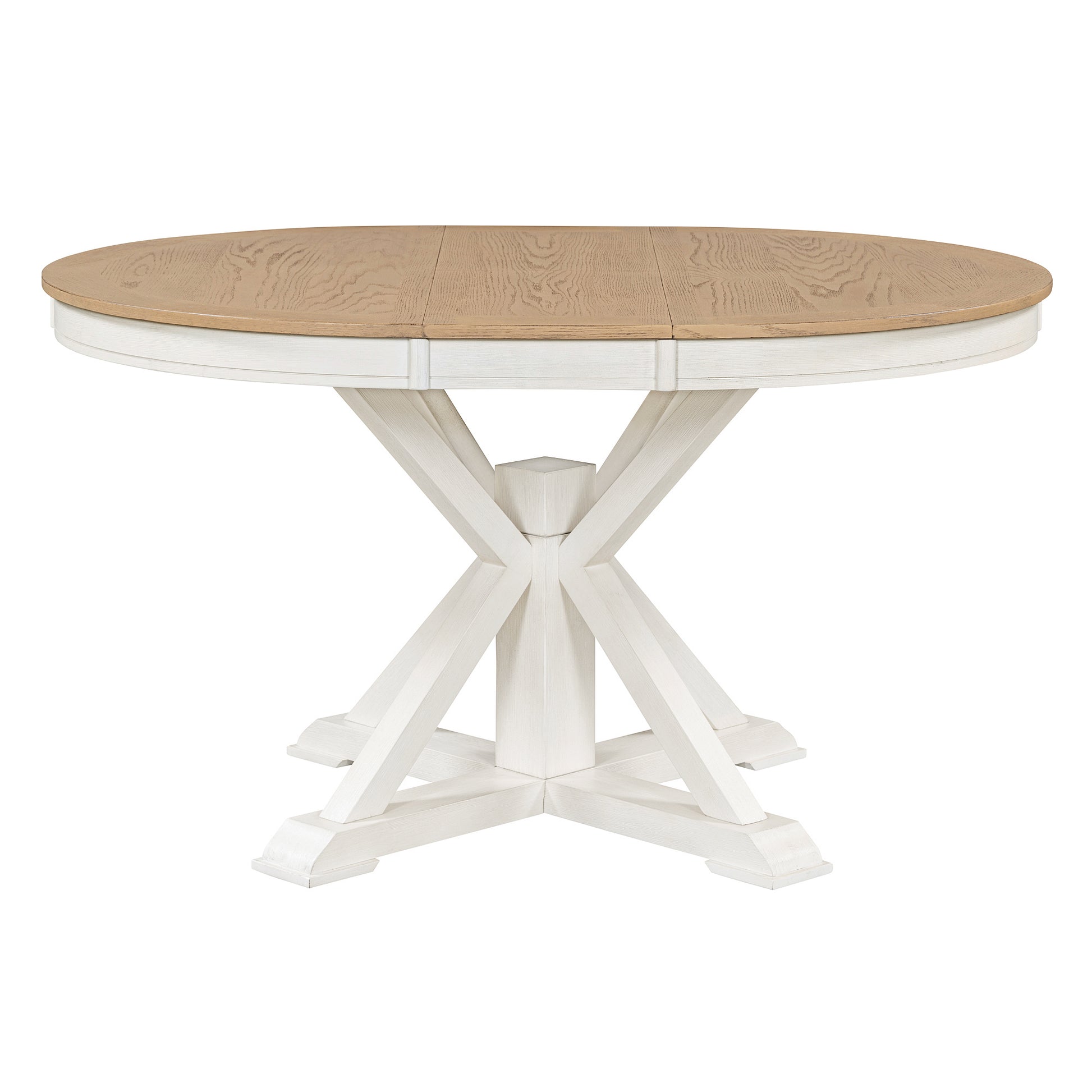 Functional Furniture Retro Style Dining Table Set With Extendable Table And 4 Upholstered Chairs For Dining Room And Living Room Oak Natural Wood Off White Oak Natural Wood Off White Solid Wood