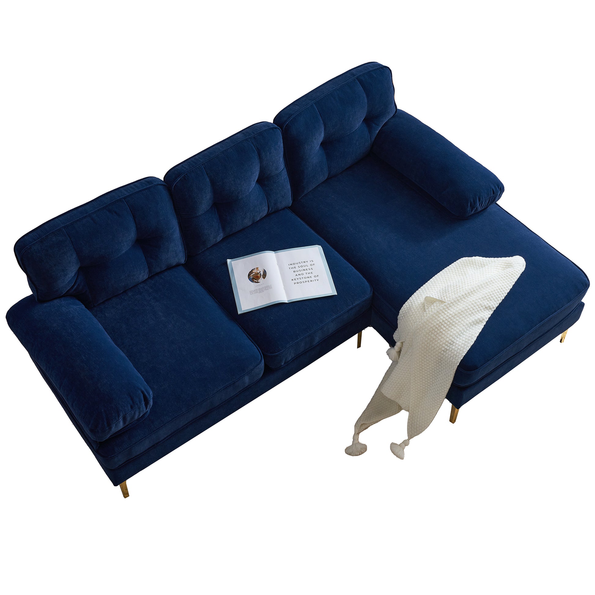 83" Modern Sectional Sofas Couches Velvet L Shaped Couches For Living Room, Bedroom, Blue Blue Foam Velvet