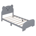 Twin Size Wood Platform Bed With Bear Shaped Headboard And Footboard,Gray Gray Wood