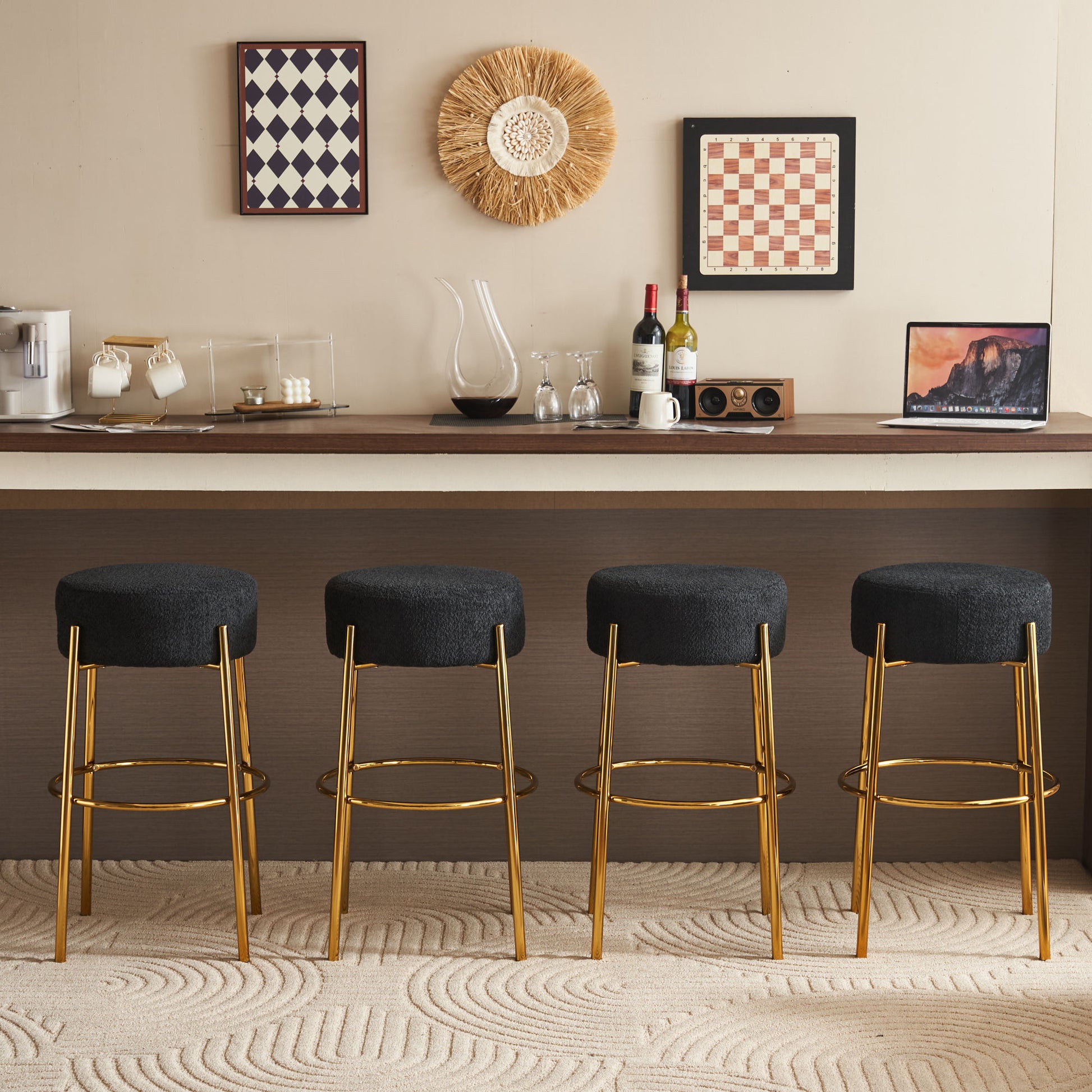 30" Tall, Round High Bar Stools, Set Of 2 Contemporary Upholstered Dining Stools For Kitchens, Coffee Shops And Bar Stores Includes Sturdy Hardware Support Legs Black Foam