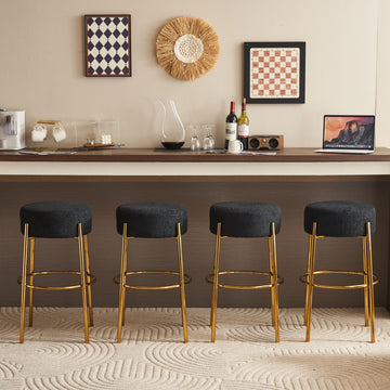30" Tall, Round High Bar Stools, Set Of 2 Contemporary Upholstered Dining Stools For Kitchens, Coffee Shops And Bar Stores Includes Sturdy Hardware Support Legs Black Foam