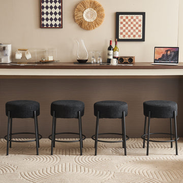 24" Tall, Round Bar Stools, Set Of 2 Contemporary Upholstered Dining Stools For Kitchens, Coffee Shops And Bar Stores Includes Sturdy Hardware Support Legs Black Foam
