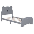 Twin Size Wood Platform Bed With Bear Shaped Headboard And Footboard,Gray Gray Wood