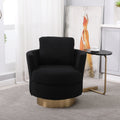 Teddy Swivel Barrel Chair, Swivel Accent Chairs Armchair For Living Room, Reading Chairs For Bedroom Comfy, Round Barrel Chairs With Gold Stainless Steel Base Black Black Primary Living Space American Design Foam Faux Fur