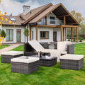 Patio Furniture, Outdoor Furniture, Seasonal Pe Wicker Furniture,5 Set Wicker Furniture With Plywood Coffee Table,With Lift Top Coffee Table,With Lounger Sofa Dark Gray Pe Rattan Iron Waterproof Fabric