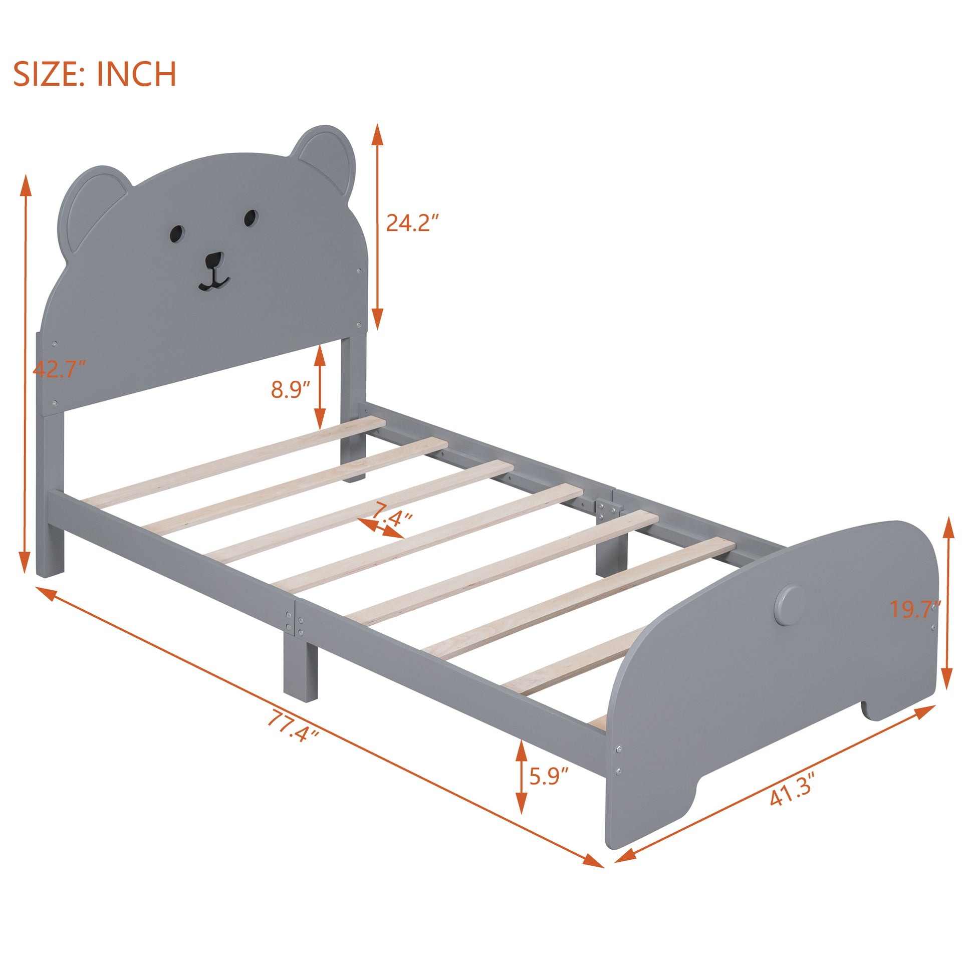 Twin Size Wood Platform Bed With Bear Shaped Headboard And Footboard,Gray Gray Wood