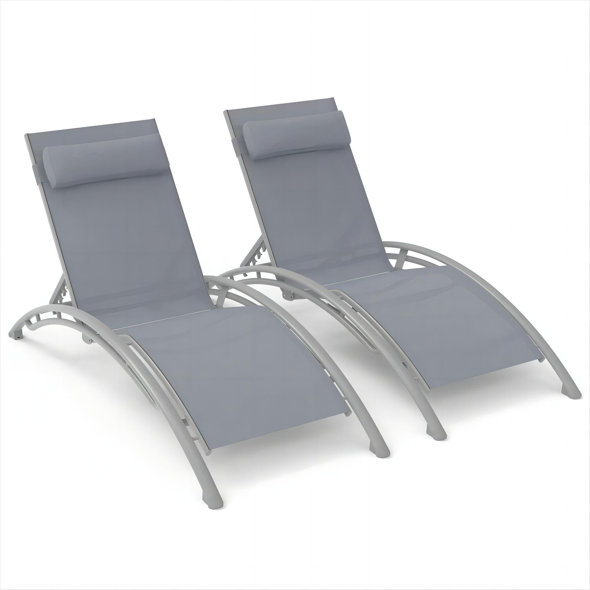 Outdoor Chaise Lounge Set Of 2 Patio Recliner Chairs With Adjustable Backrest And Removable Pillow For Indoor&Outdoor Beach Pool Sunbathing Lawn Gray, 2 Lounge Chairs Gray Aluminium