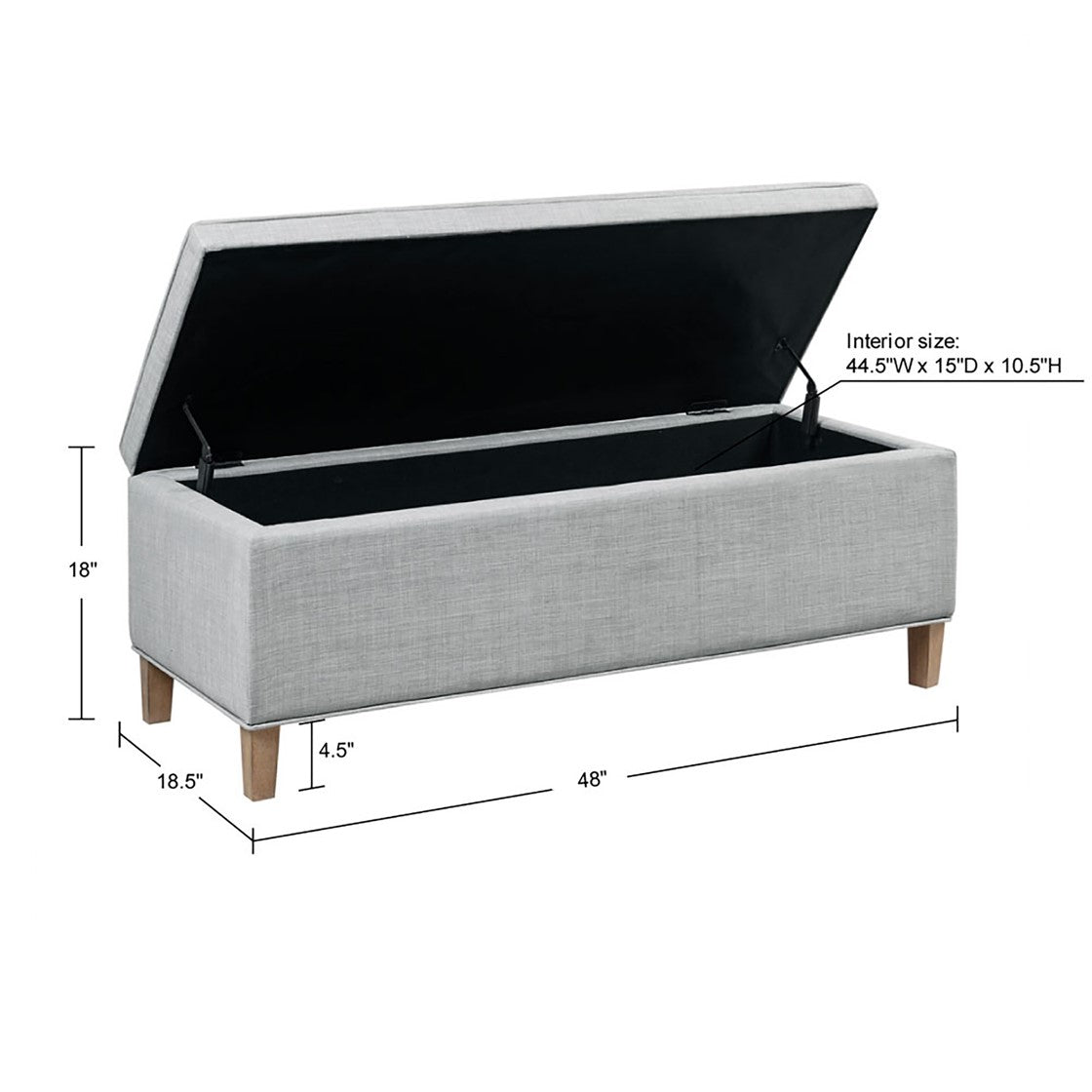 Rectangular Soft Close Storage Bench Light Grey Polyester