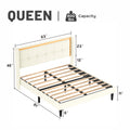 Queen Size Upholstered Bed With Headboard, Sturdy Wooden Slats, High Load Bearing Capacity, Non Slip And Noiseless, No Springs, Easy To Assemble, Beige White Wood