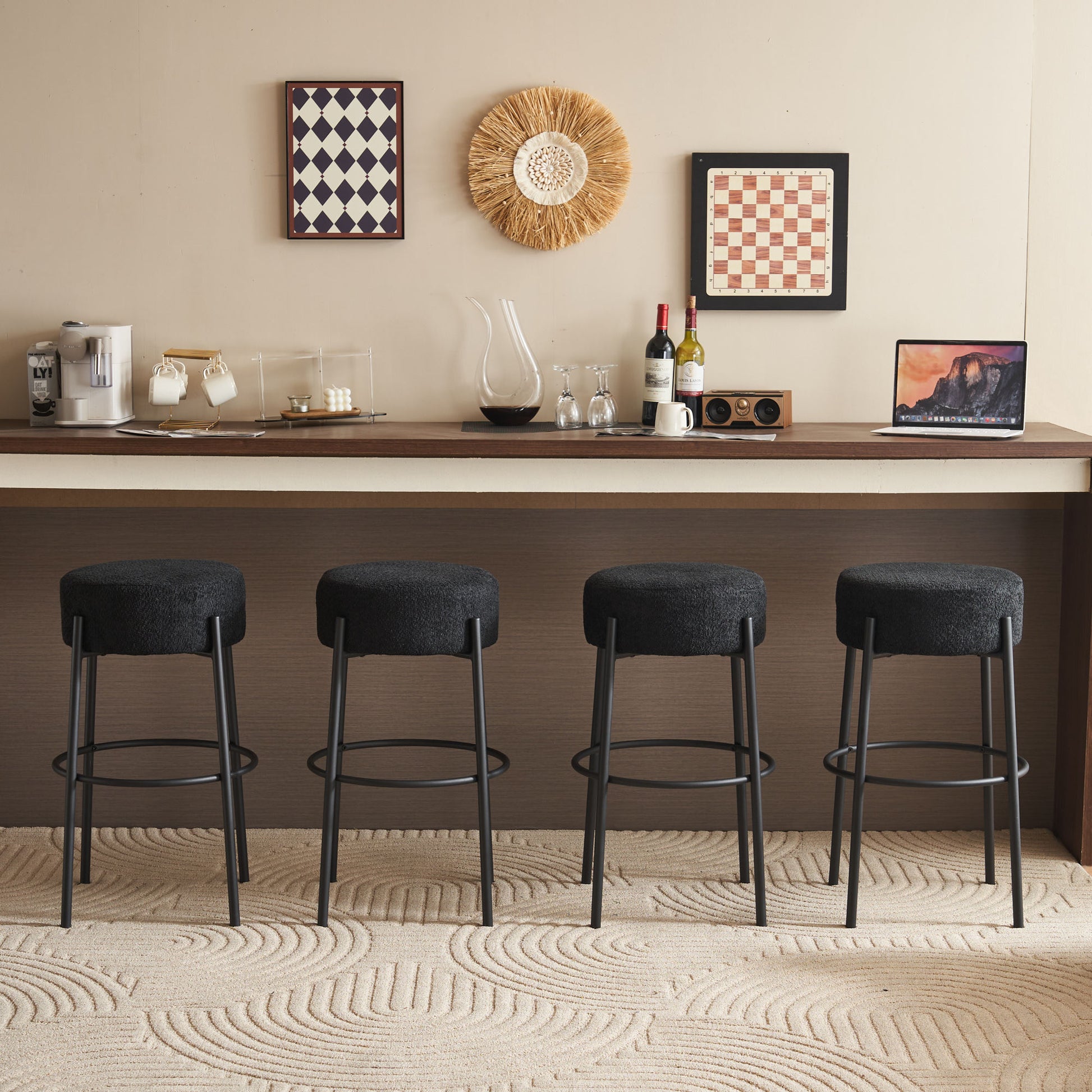 30" Tall, Round High Bar Stools, Set Of 2 Contemporary Upholstered Dining Stools For Kitchens, Coffee Shops And Bar Stores Includes Sturdy Hardware Support Legs Black Foam