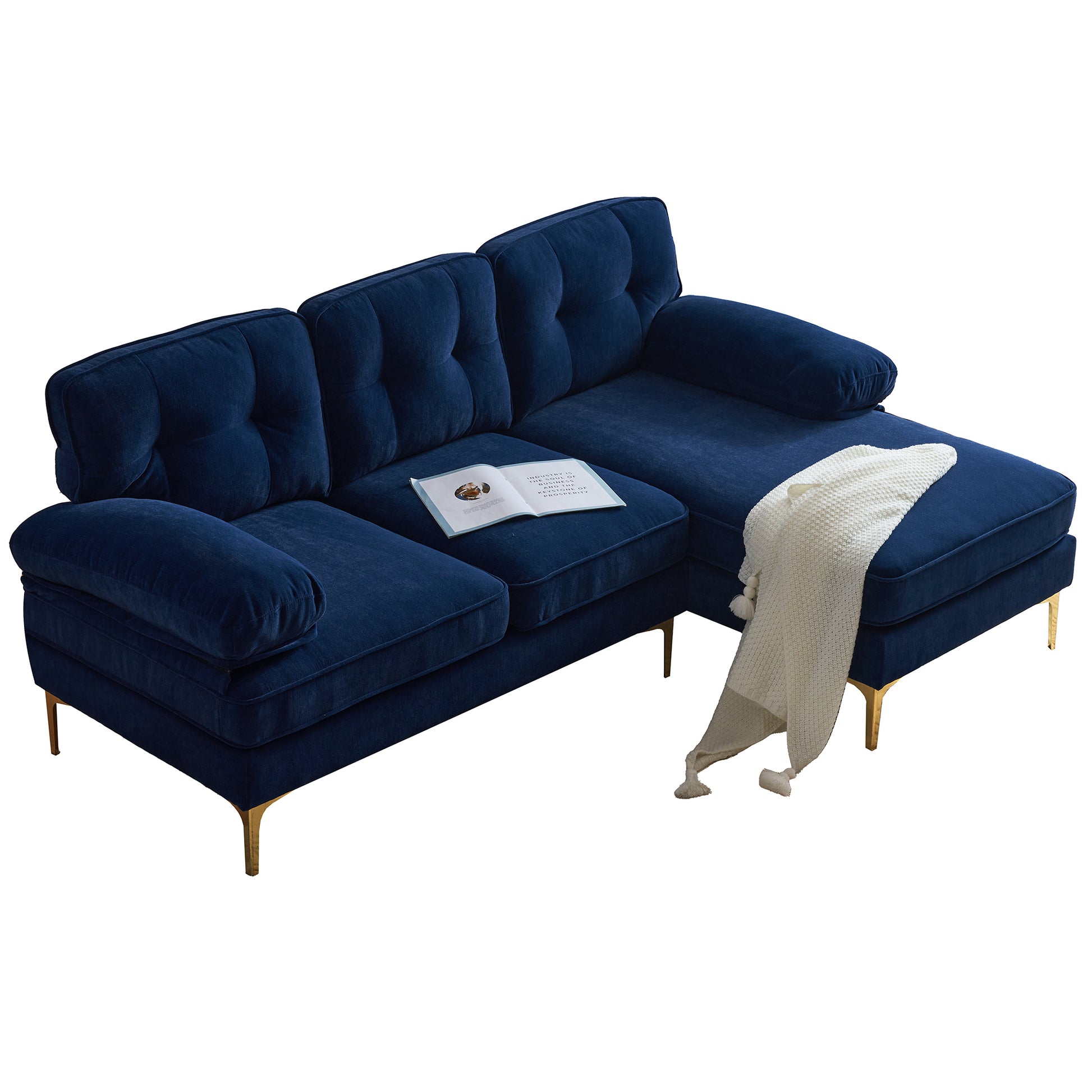 83" Modern Sectional Sofas Couches Velvet L Shaped Couches For Living Room, Bedroom, Blue Blue Foam Velvet