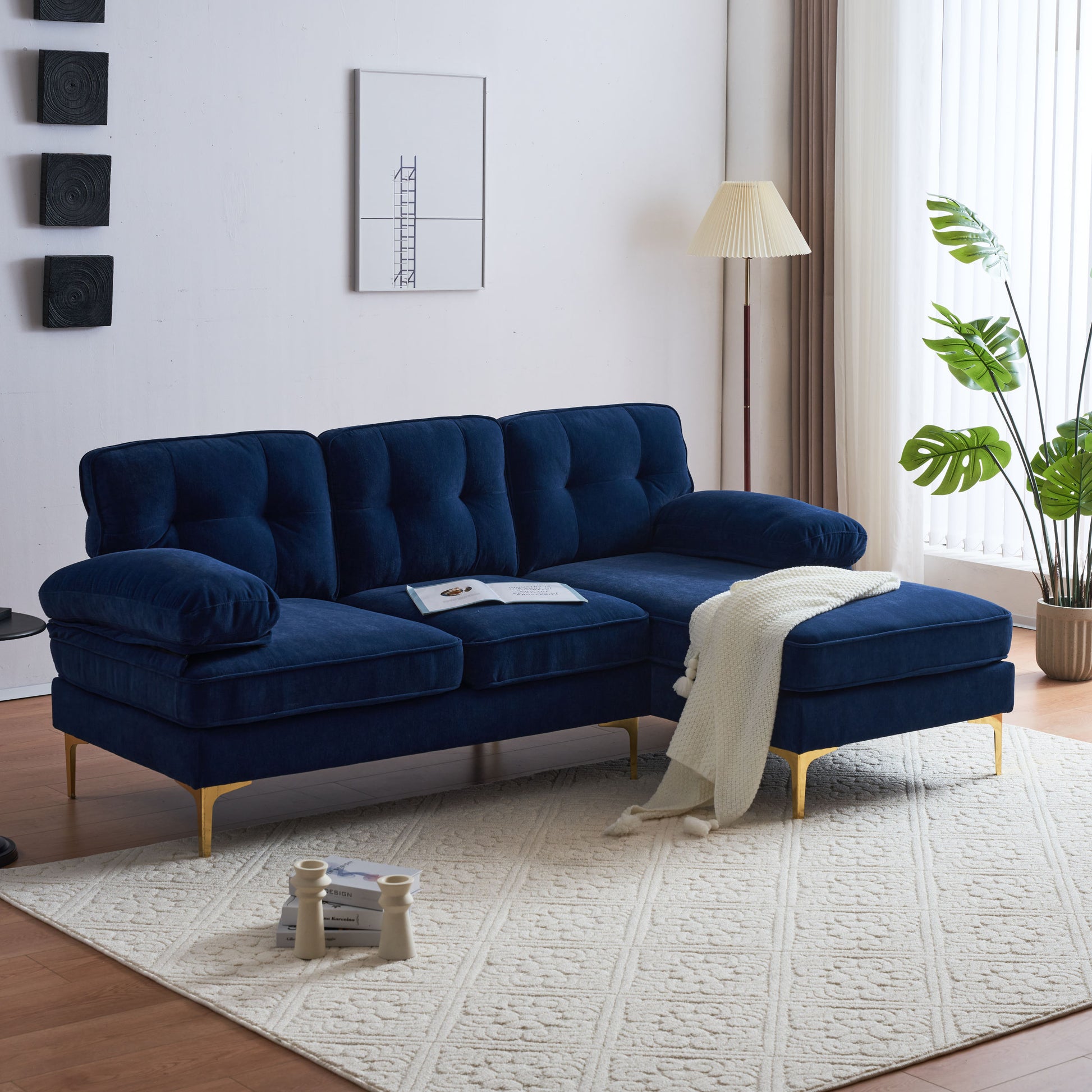 83" Modern Sectional Sofas Couches Velvet L Shaped Couches For Living Room, Bedroom, Blue Blue Foam Velvet