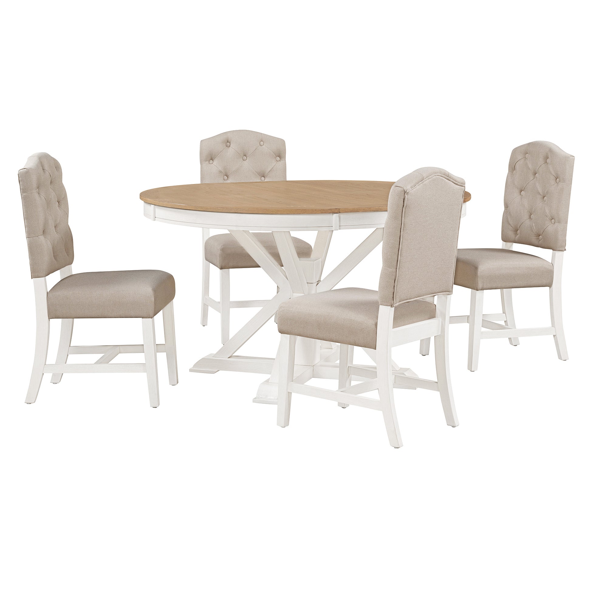 Functional Furniture Retro Style Dining Table Set With Extendable Table And 4 Upholstered Chairs For Dining Room And Living Room Oak Natural Wood Off White Oak Natural Wood Off White Solid Wood