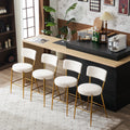 Set Of 2 Modern Teddy Fabric Upholstered Bar Stools Metal Base High Stool Suitable For Kitchen, Dining And Living Room Beige Stylish And Comfortable Island Seating Beige Metal