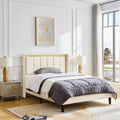Queen Size Upholstered Bed With Headboard, Sturdy Wooden Slats, High Load Bearing Capacity, Non Slip And Noiseless, No Springs, Easy To Assemble, Beige White Wood