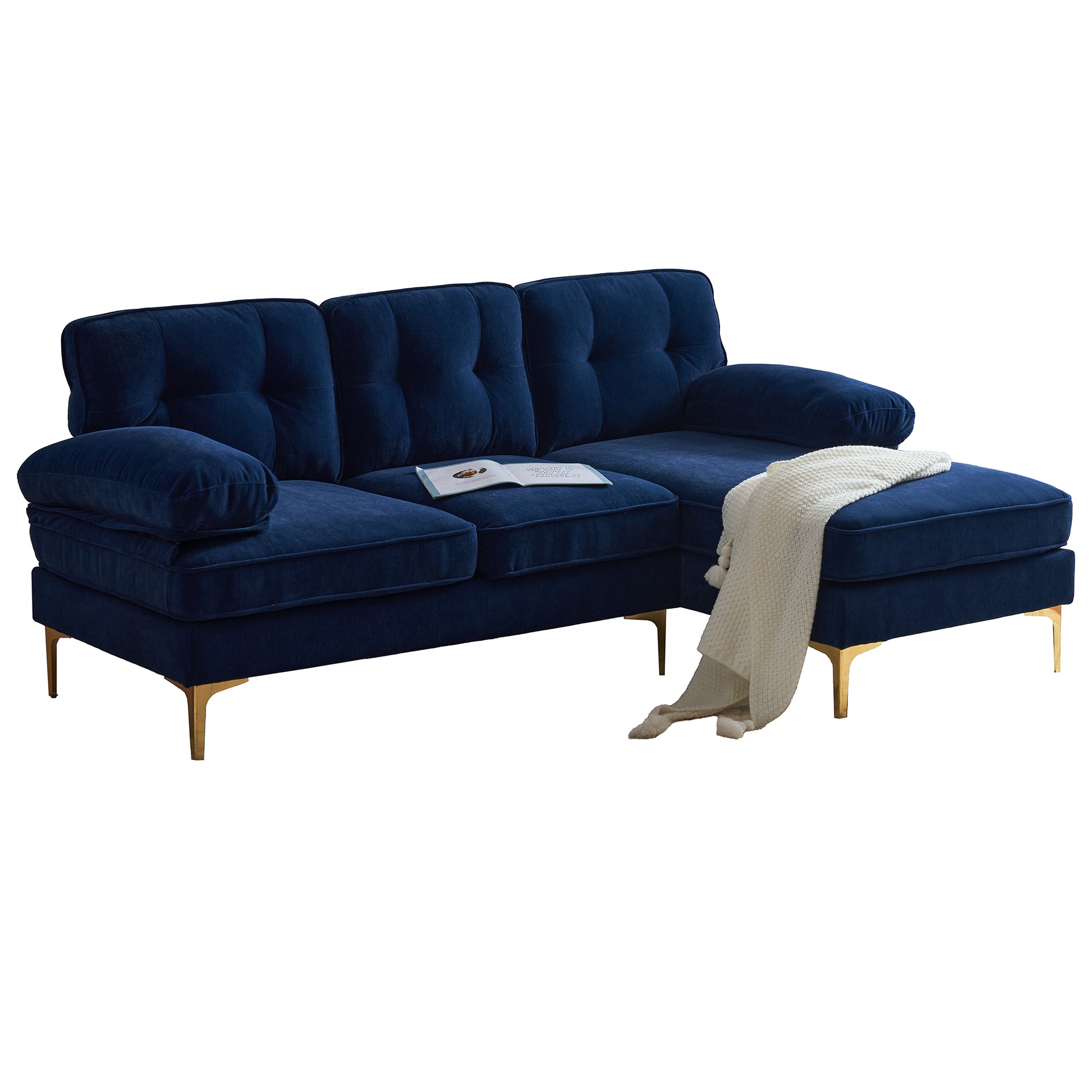 83" Modern Sectional Sofas Couches Velvet L Shaped Couches For Living Room, Bedroom, Blue Blue Foam Velvet