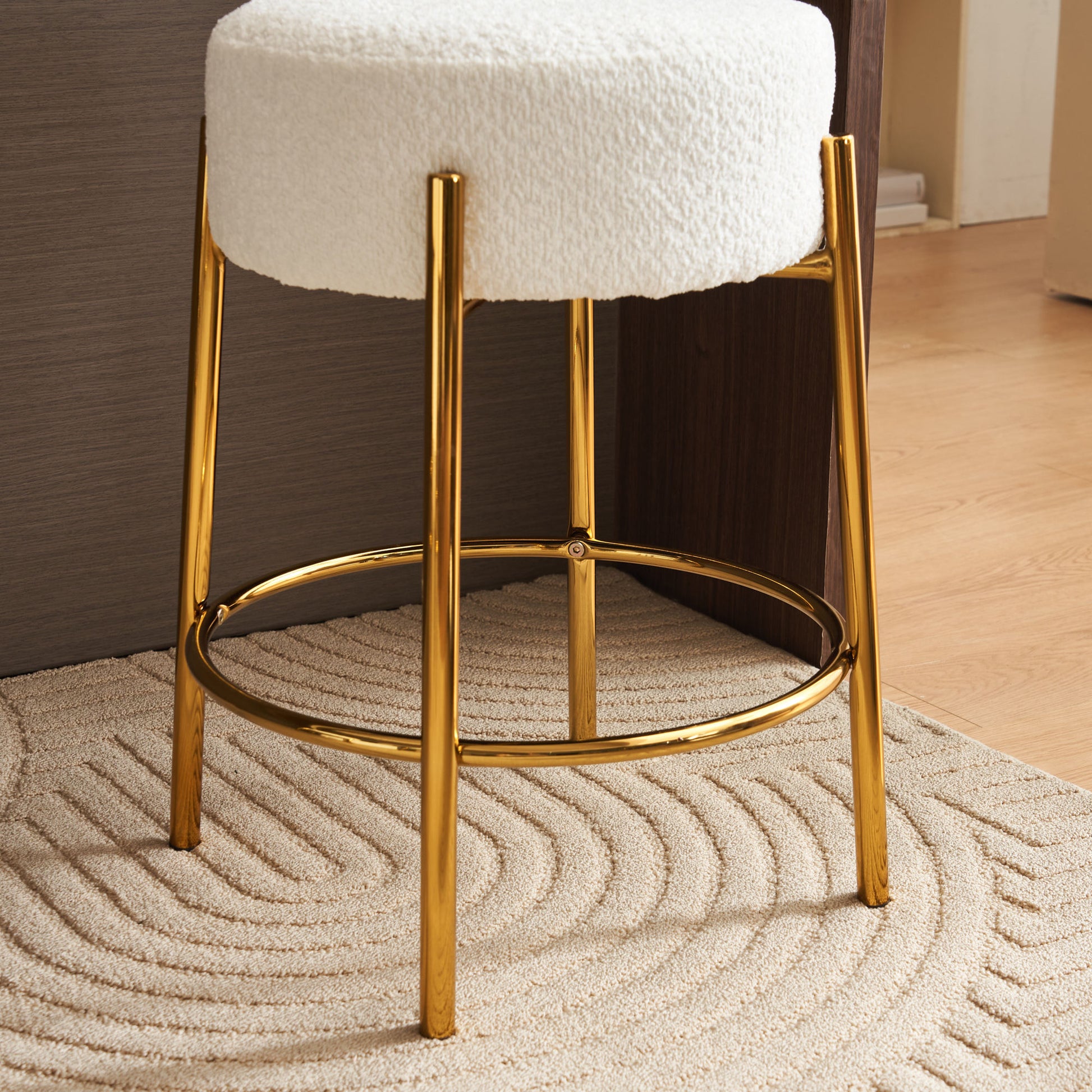24" Tall, Round Bar Stools, Set Of 2 Contemporary Upholstered Dining Stools For Kitchens, Coffee Shops And Bar Stores Includes Sturdy Hardware Support Legs Beige Foam