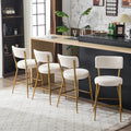 Set Of 2 Modern Teddy Fabric Upholstered Bar Stools Metal Base High Stool Suitable For Kitchen, Dining And Living Room Beige Stylish And Comfortable Island Seating Beige Metal