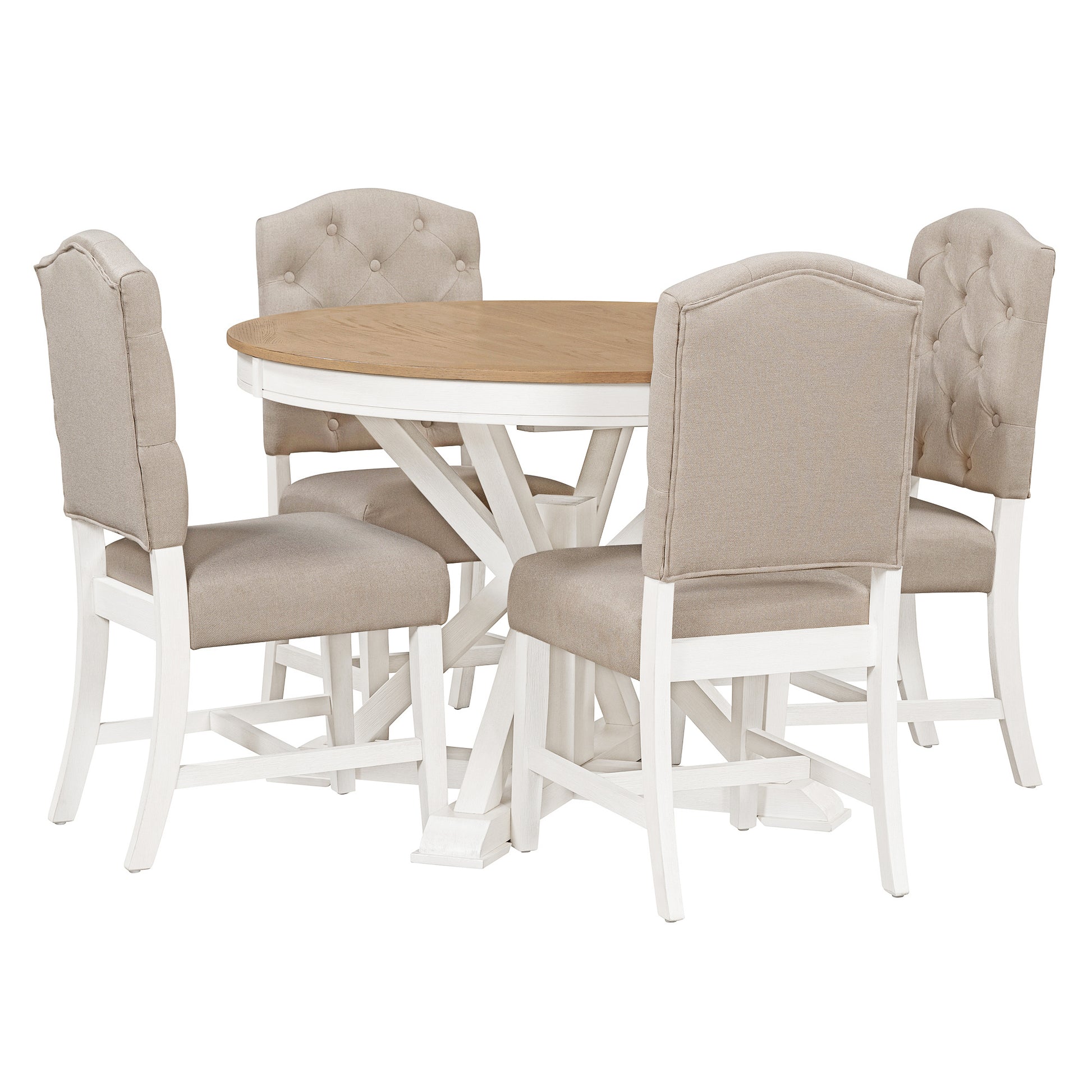 Functional Furniture Retro Style Dining Table Set With Extendable Table And 4 Upholstered Chairs For Dining Room And Living Room Oak Natural Wood Off White Oak Natural Wood Off White Solid Wood