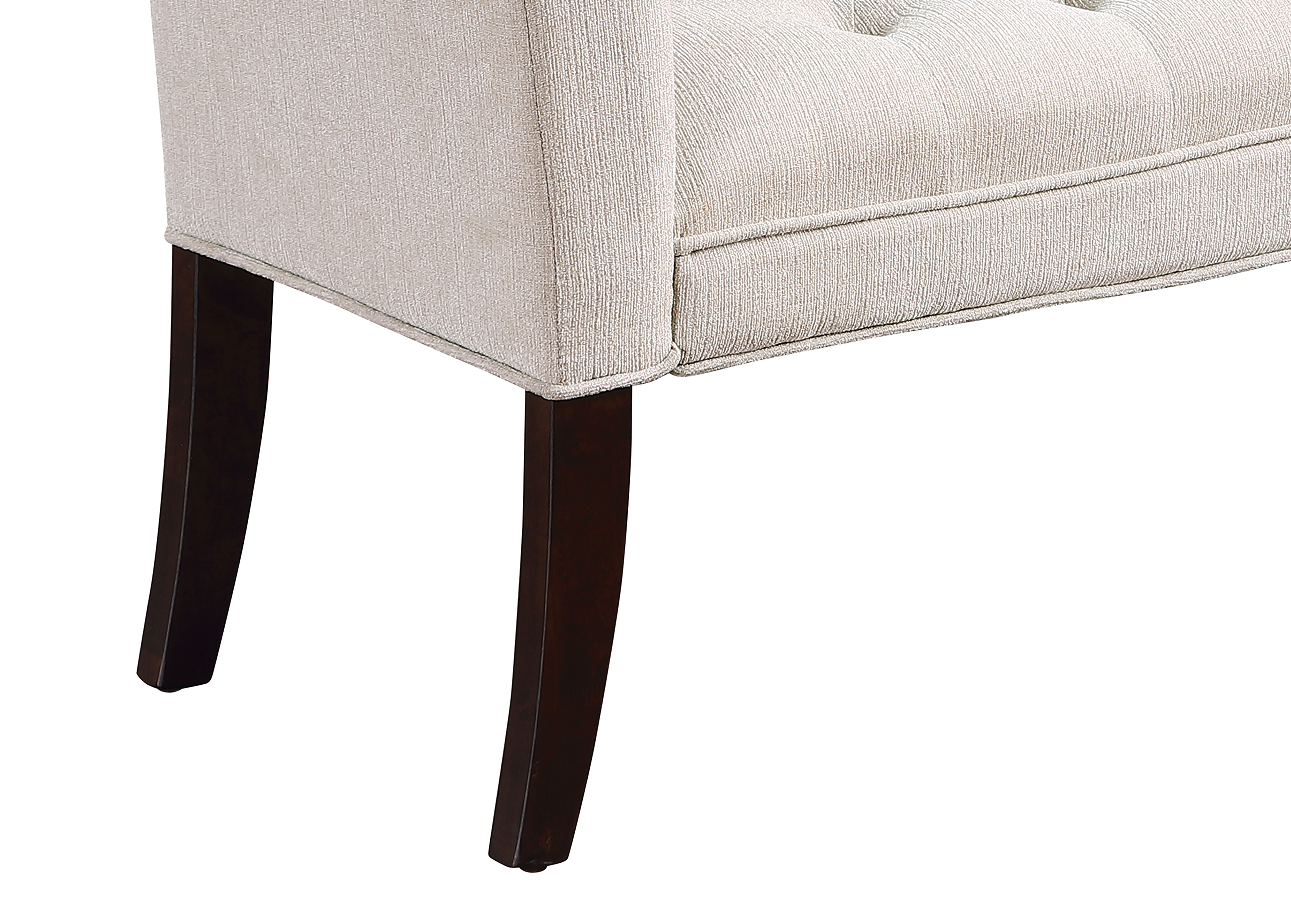 Bed End Bench, Button Tufted Design, Bedroom Entrance Bench With Armrest And Solid Wood Legs, Suitable For Bedroom, Beige Beige Wood Espresso Bedroom Modern Rubberwood Foam Linen Rubber Wood