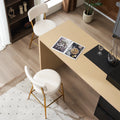 Set Of 2 Modern Teddy Fabric Upholstered Bar Stools Metal Base High Stool Suitable For Kitchen, Dining And Living Room Beige Stylish And Comfortable Island Seating Beige Metal