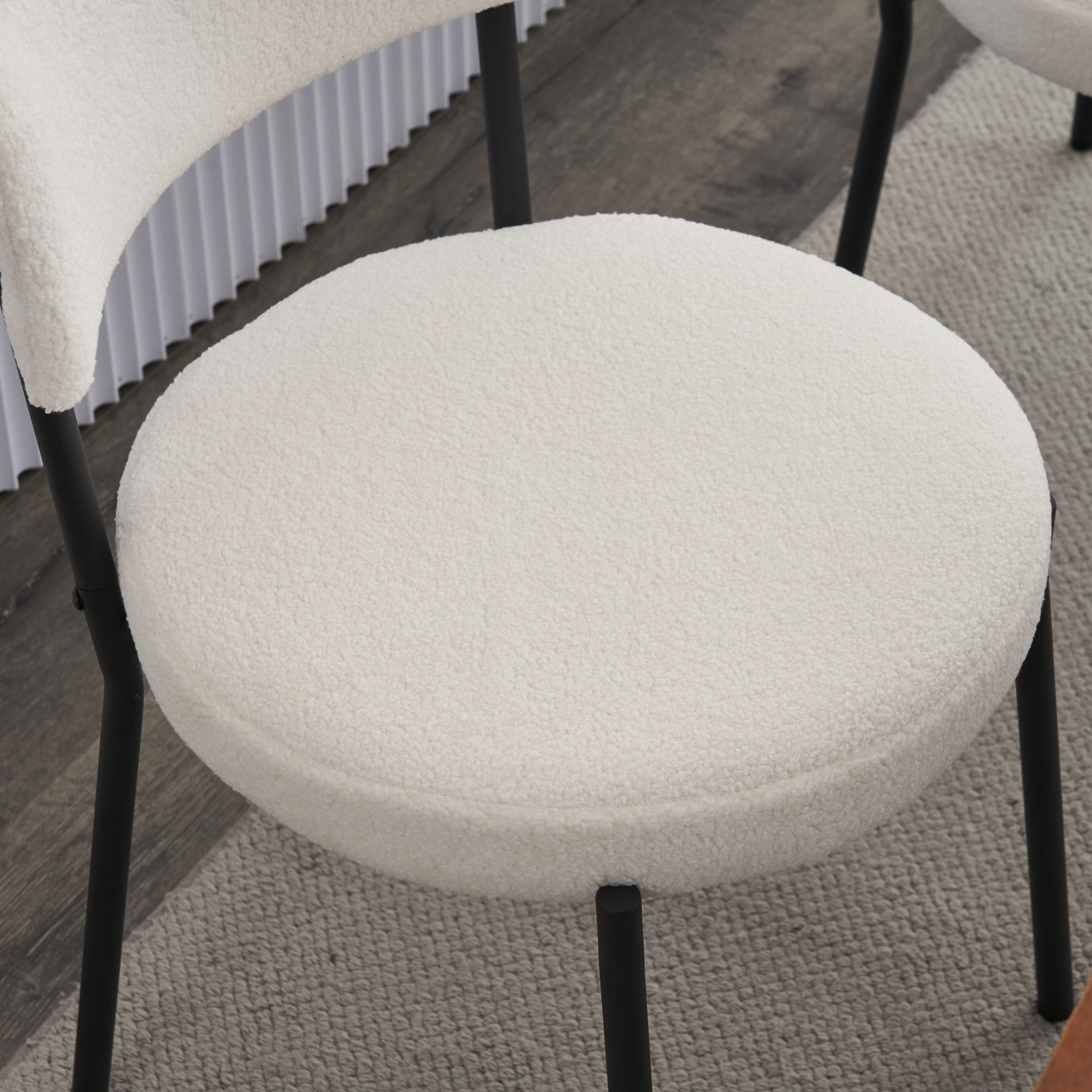 Set Of 2 Mid Century Modern Dining Chairs Teddy Fabric Upholstered Curved Back Metal Frame Beige Elegant And Comfortable Kitchen Chairs Beige Metal