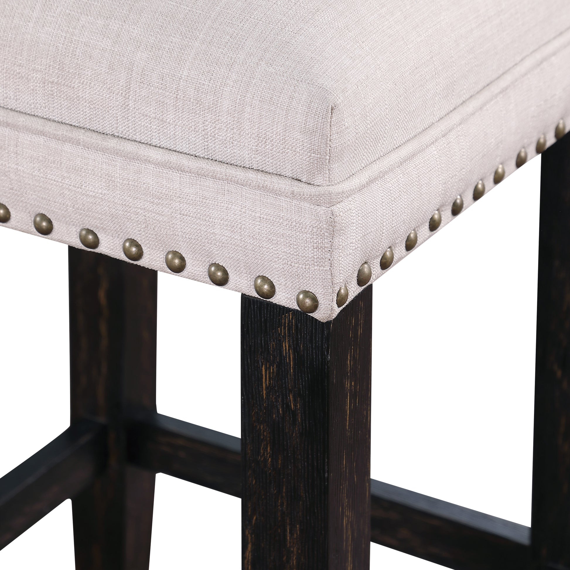 Farmhouse 24In Height Barstools For 34" 38" Counter Island Upholstered Stools Black White White Dining Room Antique Rubberwood Foam Burlap