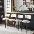 Set Of 4 Modern Teddy Fabric Upholstered Bar Stools Metal Base High Stool Suitable For Kitchen, Dining And Living Room Beige Stylish And Comfortable Island Seating Beige Metal