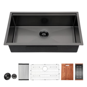 Gunmetal Black Workstation Kitchen Sink 23"X 18"X 10" Single Bowl Workstation Undermount Kitchen Sink 16 Gauge Stainless Steel Gunmetal Black Stainless Steel