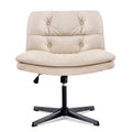 Large Size Armless Home Office Desk Chair Vanity Chair No Wheels Wood Beige Primary Living Space Foam American Design,Casual,Contemporary,Minimalist,Modern Handle Office Chairs Solid Back Foam Adjustable Height Leather