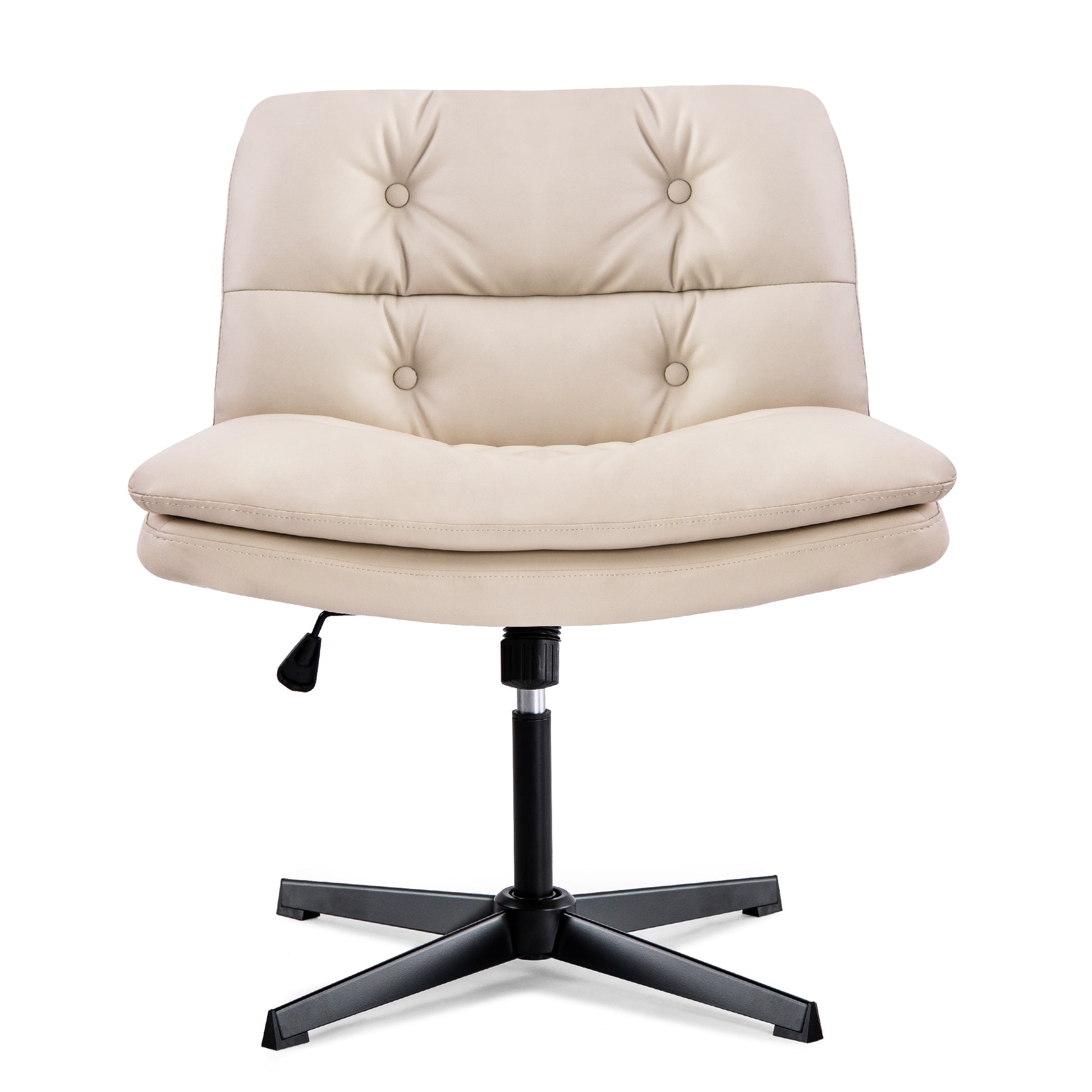 Large Size Armless Home Office Desk Chair Vanity Chair No Wheels Wood Beige Primary Living Space Foam American Design,Casual,Contemporary,Minimalist,Modern Handle Office Chairs Solid Back Foam Adjustable Height Leather